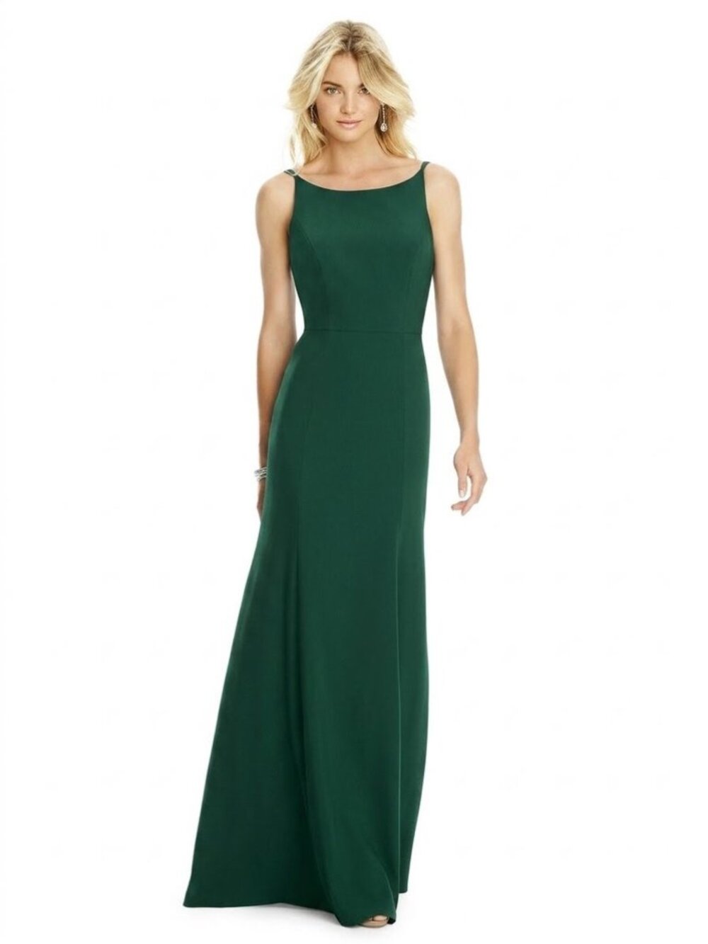 Dessy After Six 6758 Bateau Neck Open-Back Trumpet Crepe Hunter Green Size 10